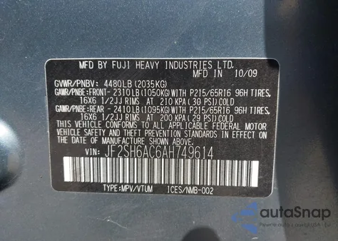 2010 Subaru Forester 2.5X из США, поврежденный, VIN JF2SH6AC6AH749614